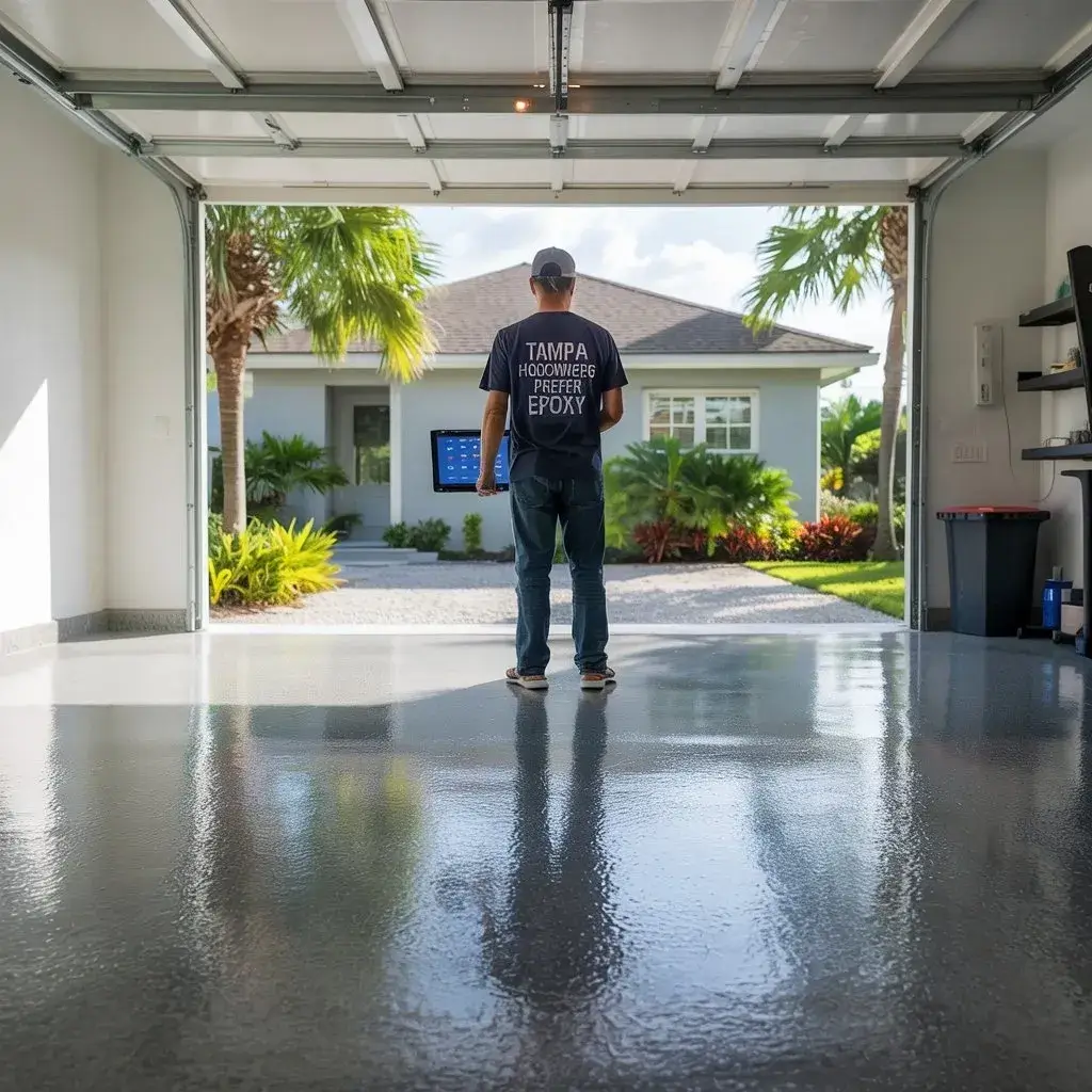 a man standing in a garage